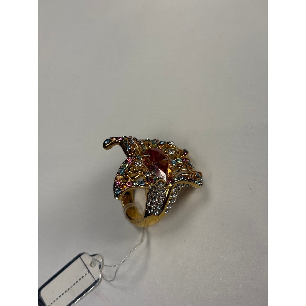 Gold Tone Multi Color‎ Rhinestone Filigree Butterfly Statement Cocktail Ring - Picture 9 of 9